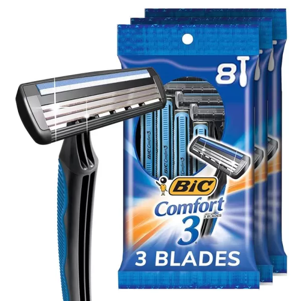 BIC Comfort 3 Disposable Razors LongLasting 3Blade Razors for Men Perfect razors Designed for Smooth and Comfortable Shave 24Count8 Count Pack of 3