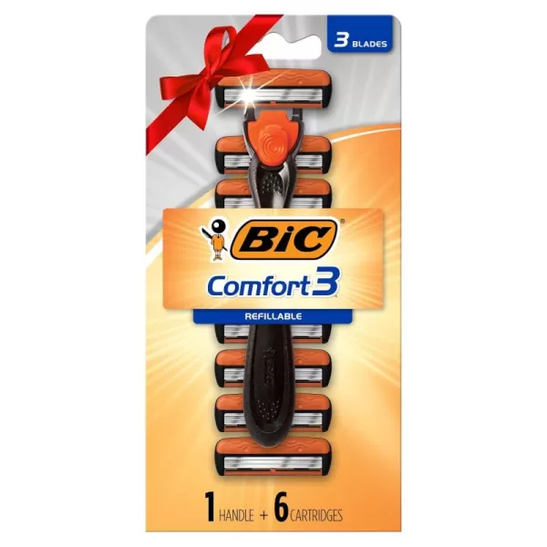 BIC Comfort 3 Refillable ThreeBlade Disposable Razors for Men Sensitive Skin Razor for a Comfortable Shave 1 Handle and 12 Cartridges With 3 Blades 13 Piece Razor KitBlackOrange