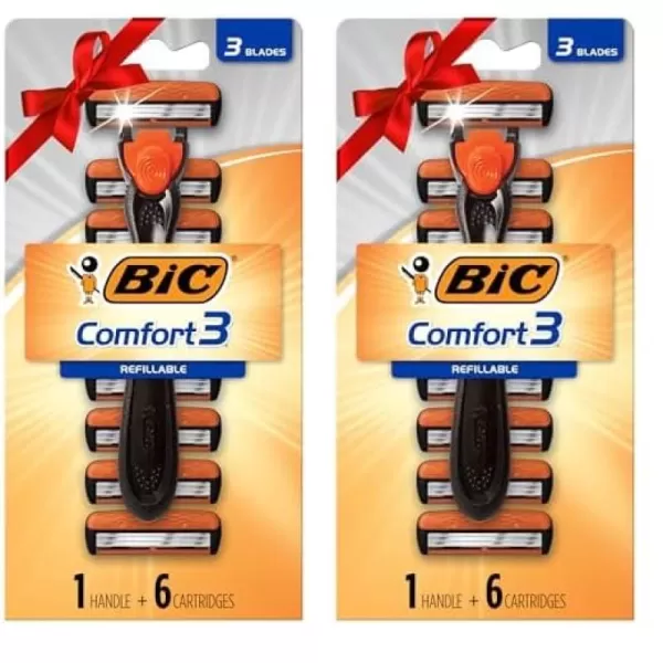 BIC Comfort 3 Refillable ThreeBlade Disposable Razors for Men Sensitive Skin Razor for a Comfortable Shave 1 Handle and 12 Cartridges With 3 Blades 13 Piece Razor KitBlack