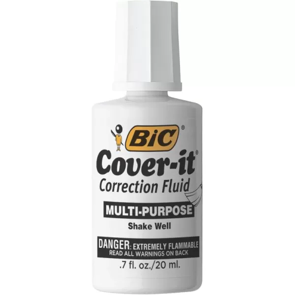 BIC Coverit Correction Fluid 20 mL bottle White MultiPurpose And Complete Coverage 12Count Pack