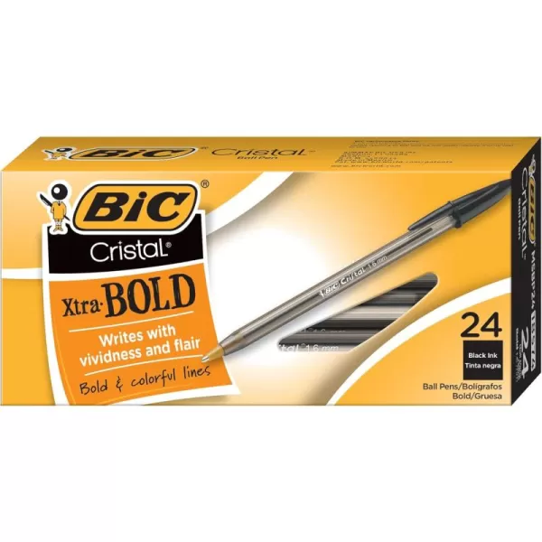 BIC Cristal Xtra Bold Ballpoint Pens Bold Point 16mm For Vivid And Dramatic Lines Assorted Colors 24Count PackBlack