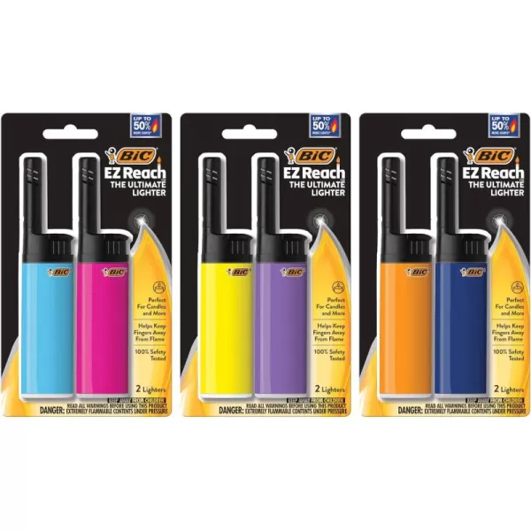BIC EZ Reach Candle Lighter The Ultimate Lighter with Wand for Candles Assorted Colors 6 Count Pack of Long Lighters