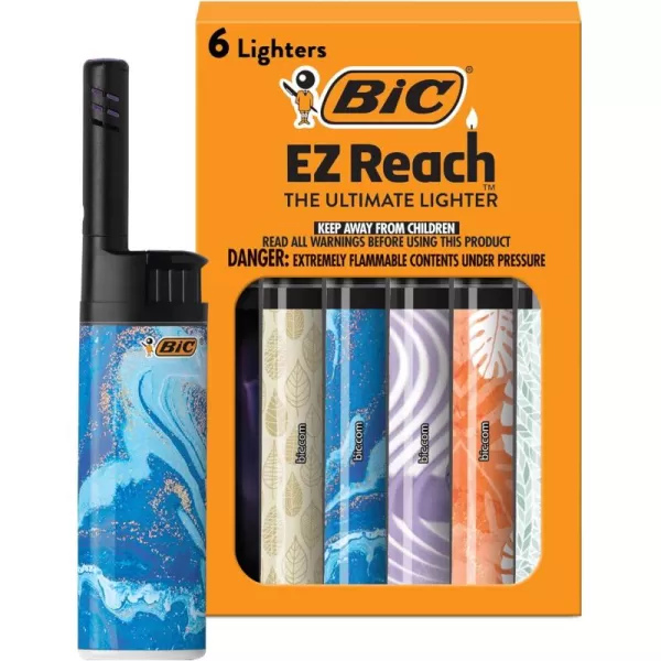 BIC EZ Reach Candle Lighter The Ultimate Lighter with Wand for Candles Home Decor Assorted Designs 6 Count Pack of Lighters