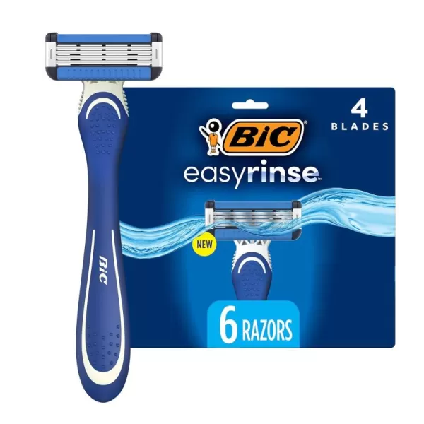 BIC EasyRinse AntiClogging Mens Disposable Razors for a Smooth Summer Shave With Less Irritation Shaving Razors With 4 Blades 6 Pack6 Count Pack of 1