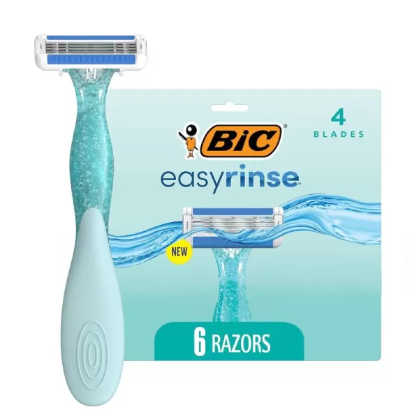 BIC EasyRinse AntiClogging Womens Disposable Razors for a Smoother Shave With Less Irritation Easy Rinse Shaving Razors With 4 Blades 2 Count1 Count Pack of 6