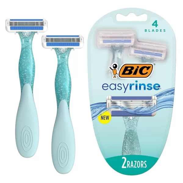 BIC EasyRinse AntiClogging Womens Disposable Razors for a Smoother Shave With Less Irritation Easy Rinse Shaving Razors With 4 Blades 2 Count1 Count Pack of 2