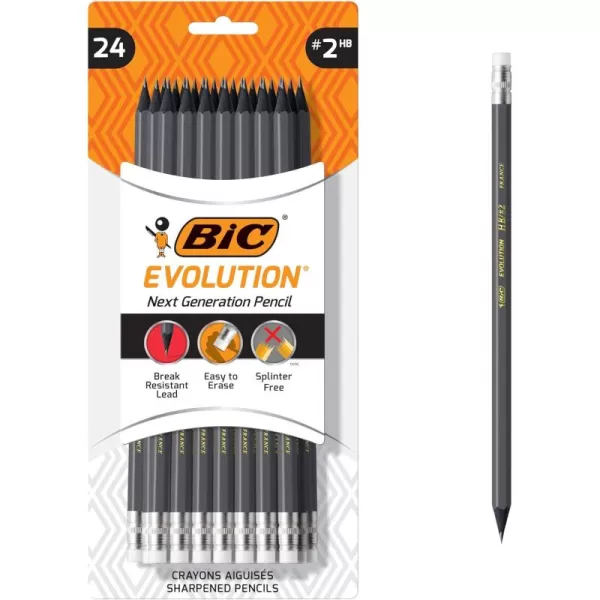 BIC Evolution Cased Pencil 2 Lead Yellow Barrel 24Count PGEYP241BLKGray
