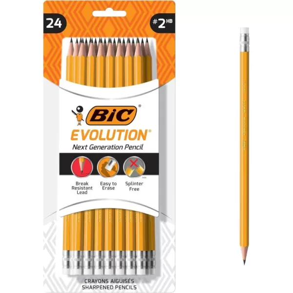 BIC Evolution Cased Pencil 2 Lead Yellow Barrel 24Count PGEYP241BLKYellow