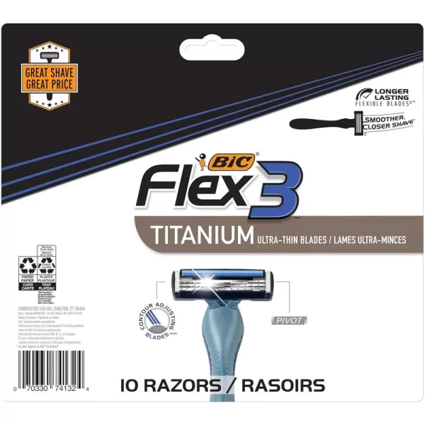 BIC Flex 3 Titanium Mens Disposable Razors With 3 Blades Ideal Razor For Face and Body Shaving 8 Piece Razor Kit for Men1 Count Pack of 10