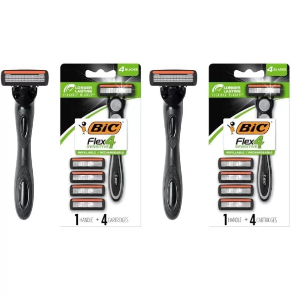 BIC Flex 4 Refillable Refill Razor Cartridges for Men LongLasting 4 Blade Razor Heads for Sensitive Skin 10 Refill CartridgesBlack