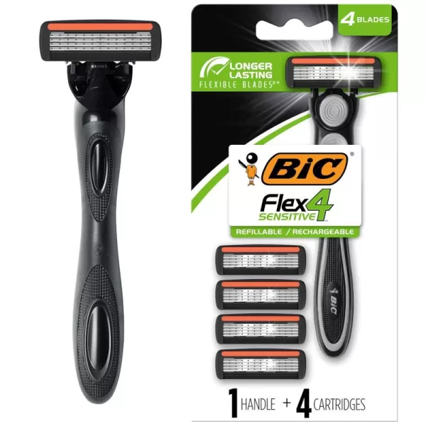 BIC Flex 4 Refillable Refill Razor Cartridges for Men LongLasting 4 Blade Razor Heads for Sensitive Skin 10 Refill CartridgesBlackGreen