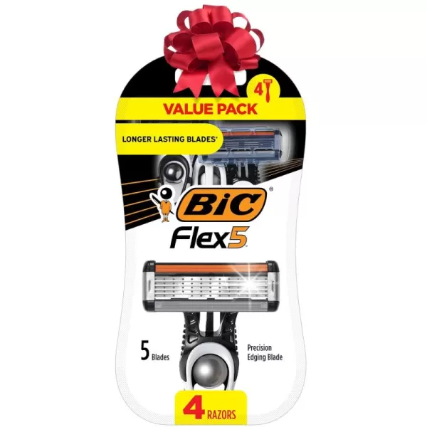 BIC Flex 5 Titanium 5Blade Disposable Razor for Men Sensitive Skin Razor For a Smooth Comfortable and Close Shave 4 Piece Razor SetAssorted