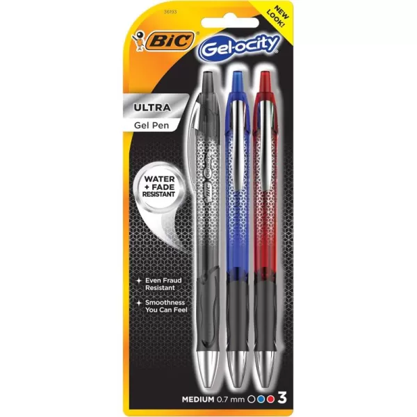 BIC GelOcity Ultra Gel Pens Medium Point Retracable 07mm Assorted 3Count