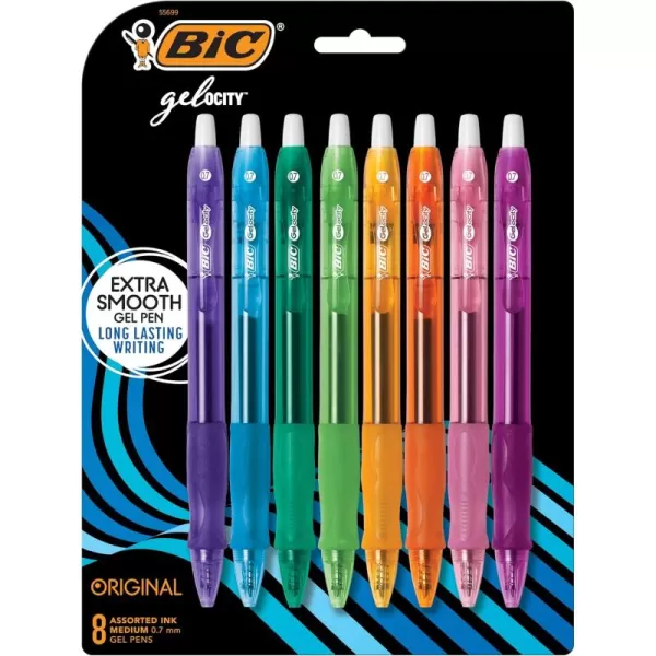 BIC Gelocity Original Assorted Fashion Colors Gel Pens Medium Point 07mm 8Count Pack Retractable Gel Pens With Comfortable Grip