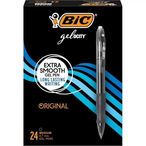 BIC Gelocity Original Black Gel Pens Medium Point 07mm 24Count Pack Retractable Gel Pens With Comfortable Grip