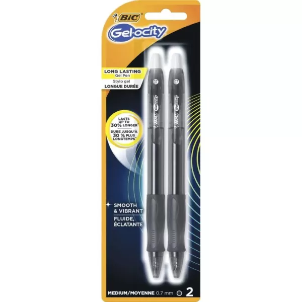 BIC Gelocity Original Black Gel Pens Medium Point 07mm 2Count Pack Retractable Gel Pens With Comfortable Grip