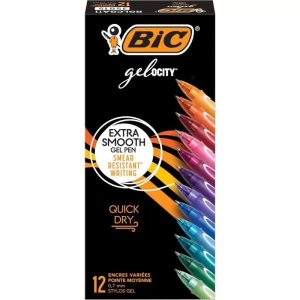 BIC Gelocity Quick Dry Assorted Colors Gel Pens Colors May Vary Medium Point 07mm 12Count Pack Retractable Gel Pens With Comfortable Full Grip12 Count Pack of 1