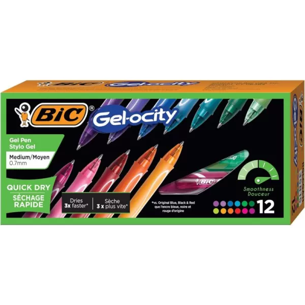 BIC Gelocity Quick Dry Assorted Colors Gel Pens Colors May Vary Medium Point 07mm 12Count Pack Retractable Gel Pens With Comfortable Full Grip12 Count Pack of 18