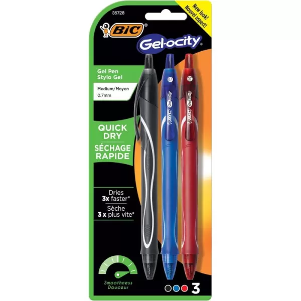 BIC Gelocity Quick Dry Blue Gel Pens Medium Point 07mm 12Count Pack Retractable Gel Pens With Comfortable Full GripAssorted