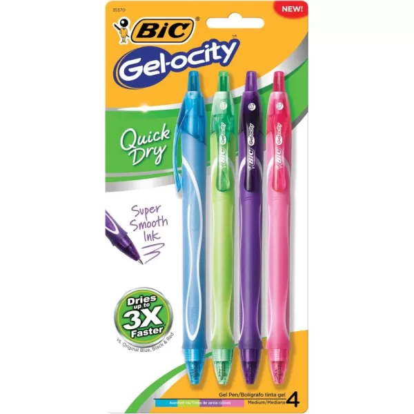 BIC Gelocity Quick Dry Fashion Retractable Gel Pens Medium Point 07mm 4Count Gel Pen Set Packaging May Vary4 Count Pack of 1