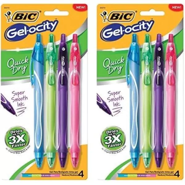 BIC Gelocity Quick Dry Fashion Retractable Gel Pens Medium Point 07mm 4Count Gel Pen Set Packaging May Vary4 Count Pack of 2