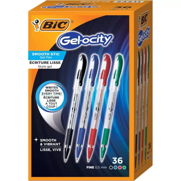 BIC Gelocity Smooth Stic Gel Pen Fine Point 05mm Assorted Colors 36Count Vibrant and Smooth Gel Ink PensAssorted Business