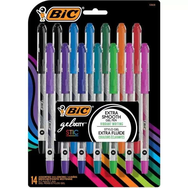 BIC Gelocity Smooth Stic Gel Pen Medium Point 07mm Assorted Colors 42Count Vibrant and Smooth Gel Ink Pens14 Count Pack of 1