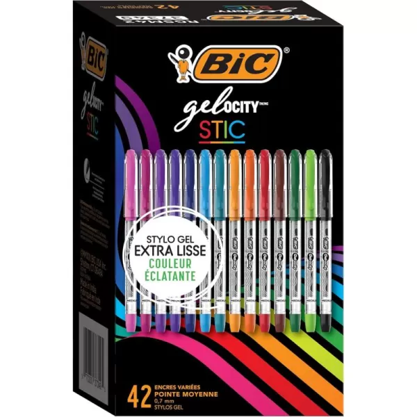 BIC Gelocity Smooth Stic Gel Pen Medium Point 07mm Assorted Colors 42Count Vibrant and Smooth Gel Ink Pens42 Count Pack of 1