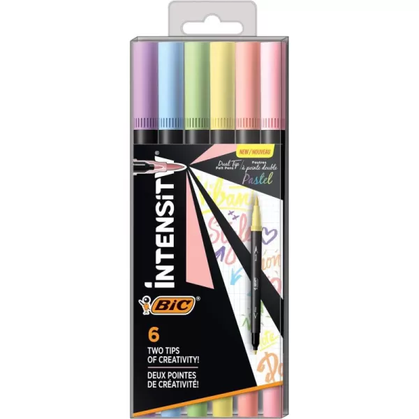 BIC Intensity 12Pack DualTip Coloring Felt Pens with 07mm Fine Tip and Flexible Brush in Pastel Tones6 Count Pack of 1