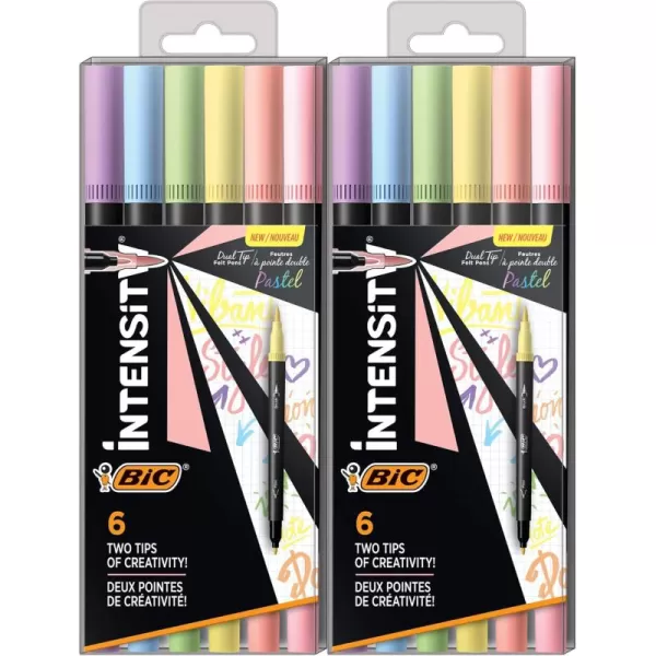 BIC Intensity 12Pack DualTip Coloring Felt Pens with 07mm Fine Tip and Flexible Brush in Pastel Tones6 Count Pack of 2