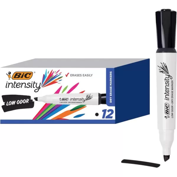 BIC Intensity Black Low Odor Dry Erase Markers Chisel Tip 12Count Pack of Erasable Markers With LowOdor Ink for a Pleasant Writing Experience12 Count Pack of 1