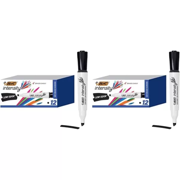 BIC Intensity Black Low Odor Dry Erase Markers Chisel Tip 12Count Pack of Erasable Markers With LowOdor Ink for a Pleasant Writing Experience12 Count Pack of 2