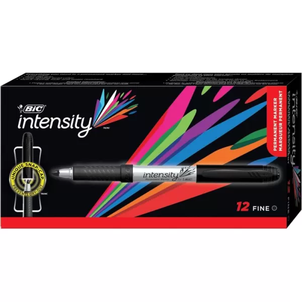 BIC Intensity Black Permanent Markers Fine Point 12Count Pack of Black Markers With NonSlip Grip for Comfort and Control