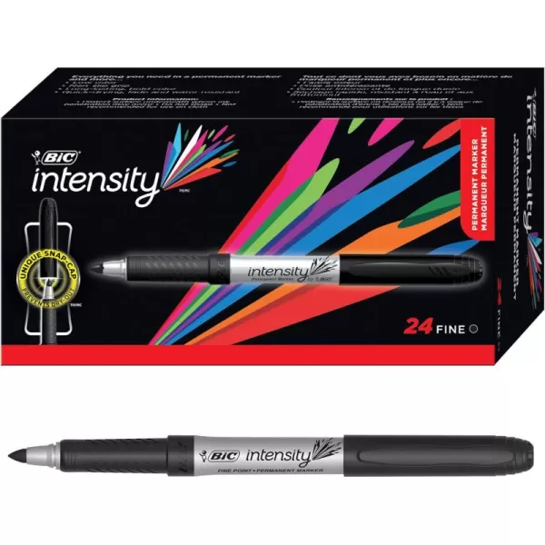 BIC Intensity Black Permanent Markers Fine Point 24Count Pack of Black Markers With NonSlip Grip for Comfort and Control