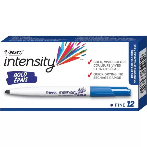 BIC Intensity Bold Dry Erase Marker Pocket Style Fine Bullet Tip 45 mm Red Perfect For The Office ampamp Home 12CountBlue