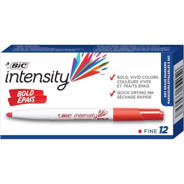 BIC Intensity Bold Dry Erase Marker Pocket Style Fine Bullet Tip 45 mm Red Perfect For The Office ampamp Home 12CountRed
