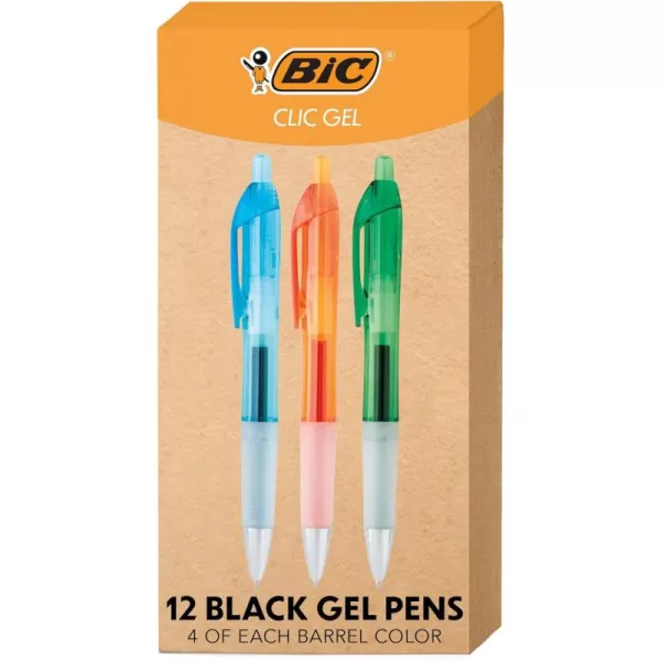 BIC Intensity Clic Black Gel Pens Medium Point 07mm 12Count Pack Retractable Gel Pens With Comfortable Grip packaging may vary