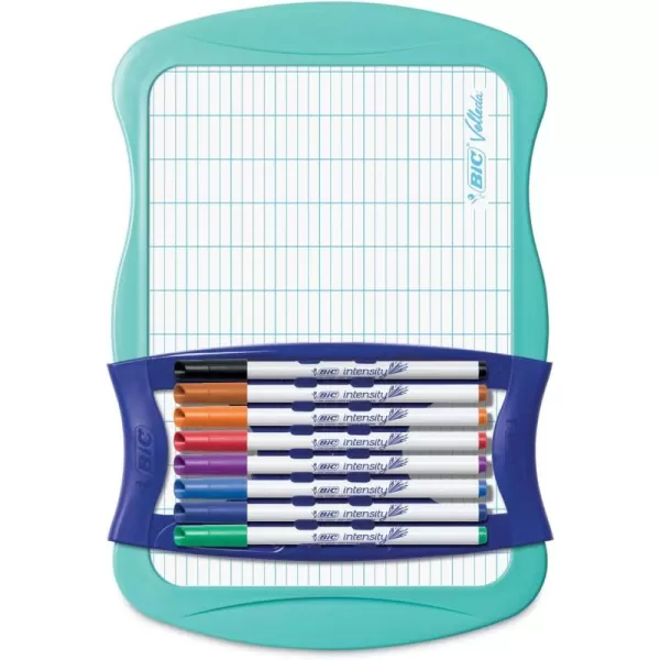 BIC Intensity Dry Erase Kit With 9 Dry Erase Markers and 1 DualSided Dry Erase Board Bullet Tip 28mm Assorted
