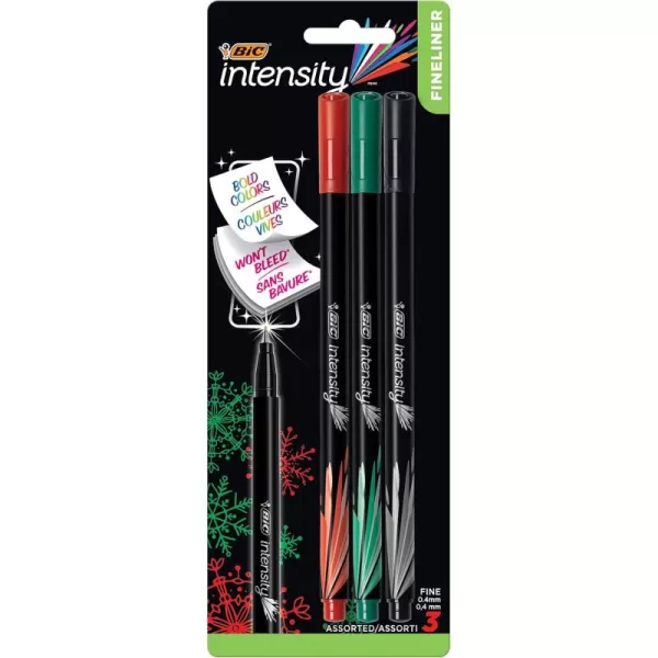 BIC Intensity Fineliner Marker Pen 04mm BlackRedGreen 3Count