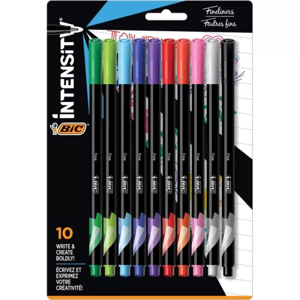 BIC Intensity Fineliner Marker Pen Fine Point 04 mm Assorted Colors 10Count Model Number FPINFAP10Fine Point