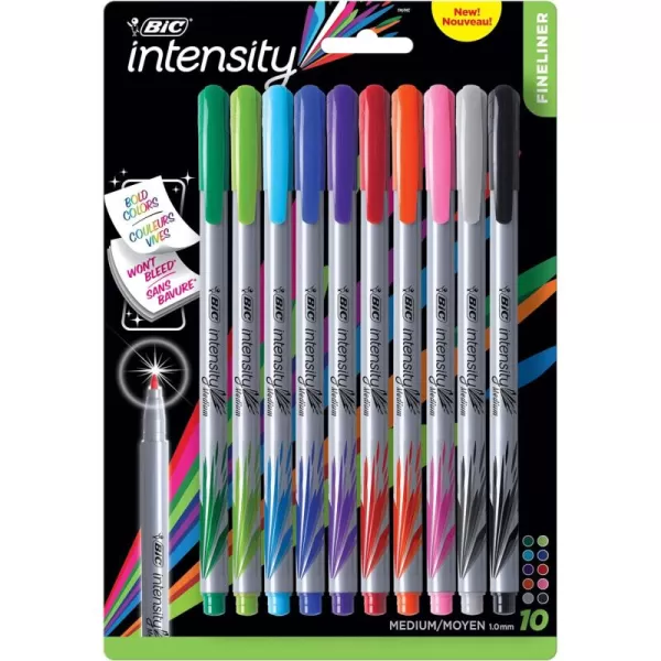 BIC Intensity Fineliner Marker Pen Fine Point 04 mm Assorted Colors 10Count Model Number FPINFAP10Medium Point