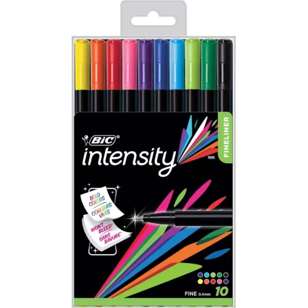 BIC Intensity Fineliner Marker Pen Medium Point 10mm Assorted Colors 10CountAssorted Fine Point