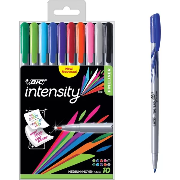 BIC Intensity Fineliner Marker Pen Medium Point 10mm Assorted Colors 10CountAssorted Medium Point