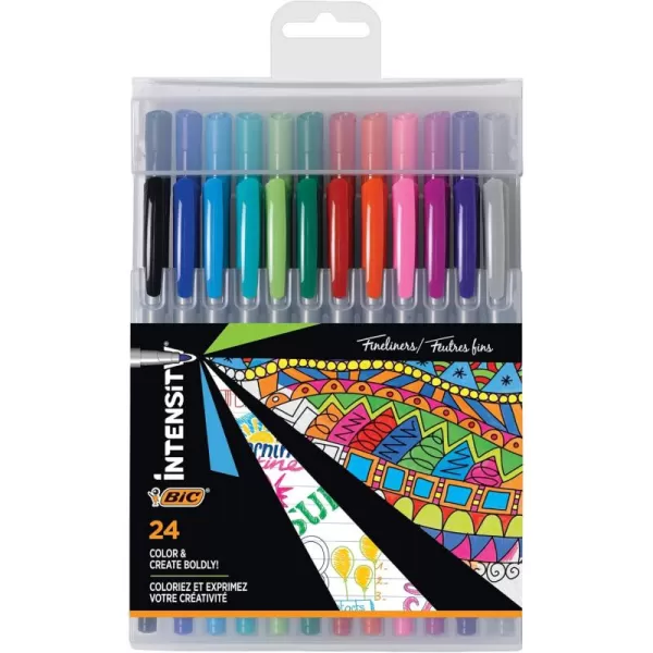 BIC Intensity Fineliner Marker Pens FPIXP241AST Fine Point 04mm and 07mm Assorted Colors Colors May Vary Clean and Crisp Writing 24Count1 Count Pack of 24