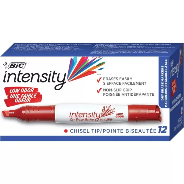 BIC Intensity Low Odor Dry Erase Marker 12 Pack Chisel Tip Red Erases Cleanly NonToxic Markers