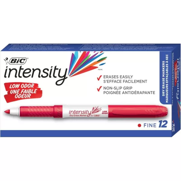 BIC Intensity Low Odor Dry Erase Markers Assorted Colors Chisel Tip 4Count Pack of Erasable Markers With LowOdor Ink for a Pleasant Writing ExperienceRed