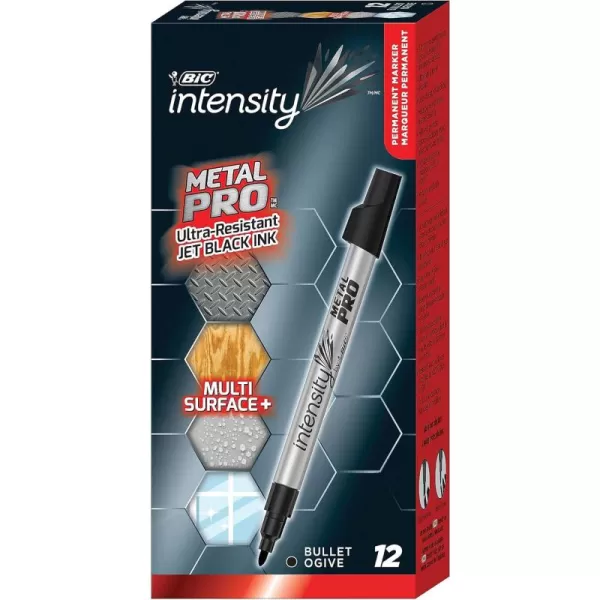 BIC Intensity Metal PRO Permanent Marker Fine Point Black 12Count 6quot x 28quot x 16quot