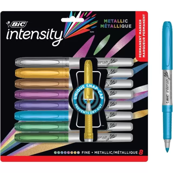 BIC Intensity Metallic Permanent Markers Fine Point 8Count Pack of Metallic Markers Assorted Colors May Vary With NonSlip Grip for Comfort and Control1 Count Pack of 8