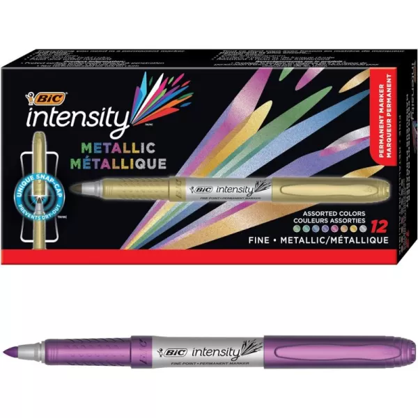 BIC Intensity Metallic Permanent Markers Fine Point 8Count Pack of Metallic Markers Assorted Colors May Vary With NonSlip Grip for Comfort and Control1 Count Pack of 12