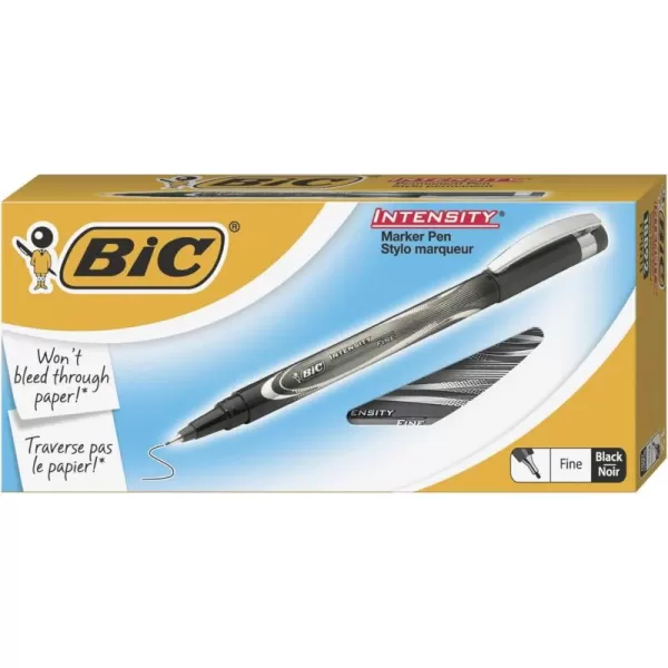BIC Intensity PRO Permanent Marker Pen Fine Point 05 mm Black Bold ampamp LongLasting Color 12Count
